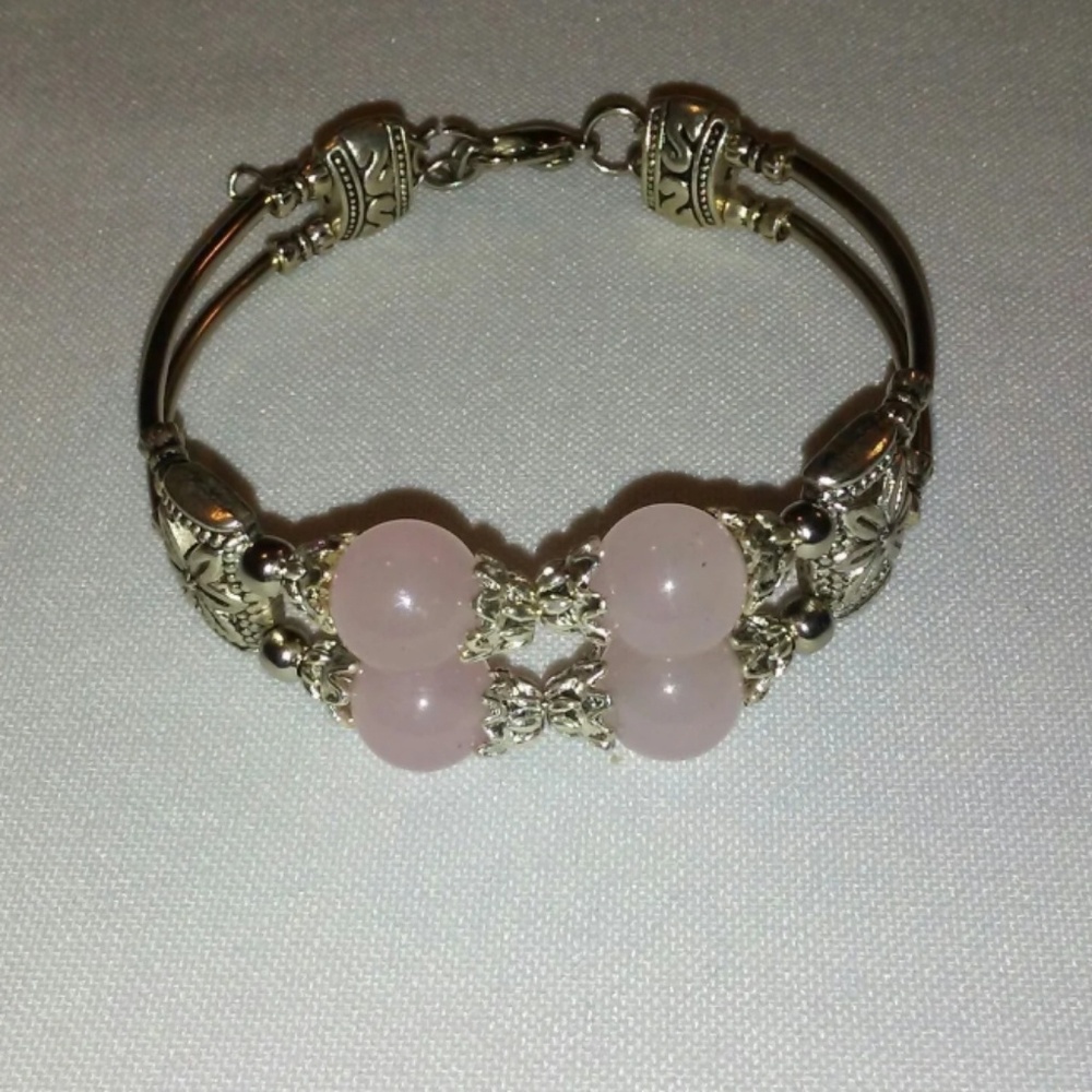 Pink Jade Bracelet on Tibet setting